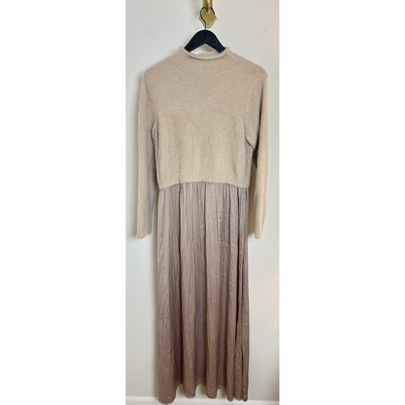 ANTHROPOLOGIE The Thea Long-Sleeve Eyelash Twofer Sweater Dress Neutral Pattern - Picture 5 of 13